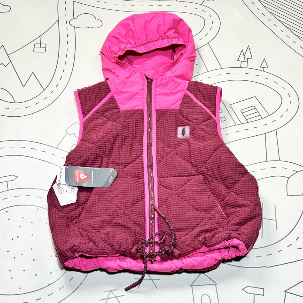 Free People Recreation Reversible Fleece Puffer Vest in Sour Cherry - Picture 11 of 12
